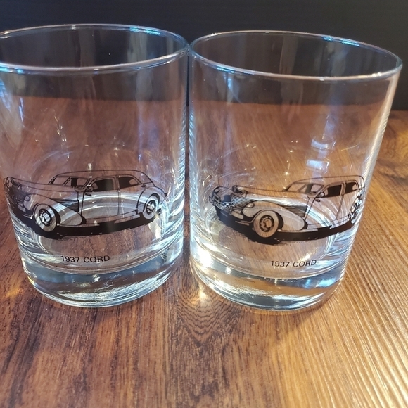 Antique Car Clear Glass Cups Set Of 5, Cord& Lincoln Continental 4"H×3"D - Picture 11 of 14